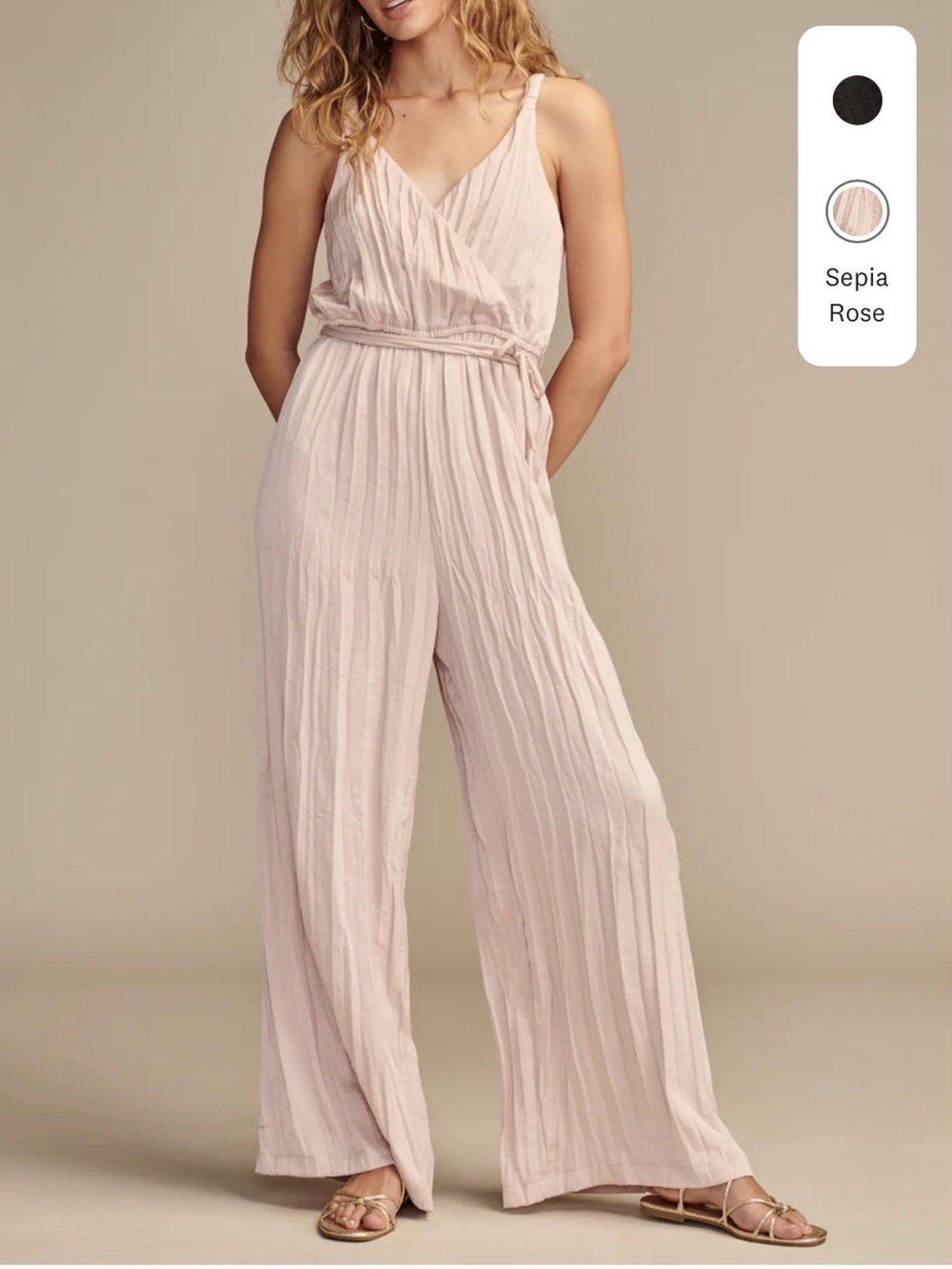 Lucky Brand Sepia Rose Pleated Wrap Jumpsuit